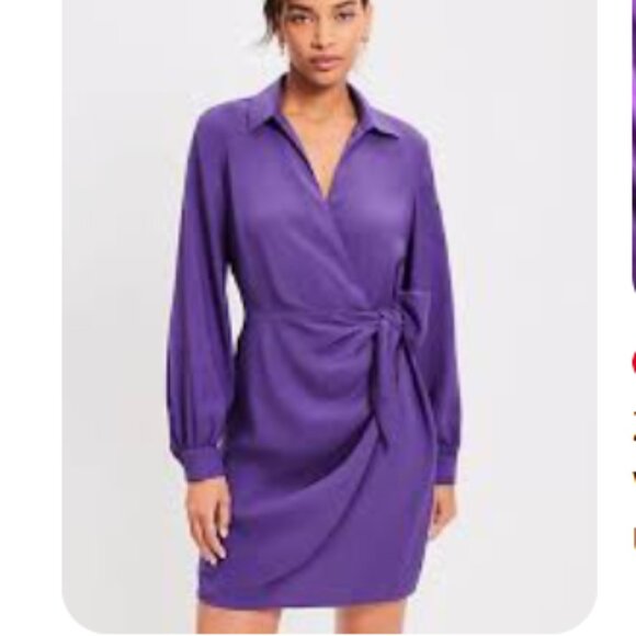 LOFT Deep Purple Long Sleeve Wrap Dress Size 6 - Picture 2 of 11